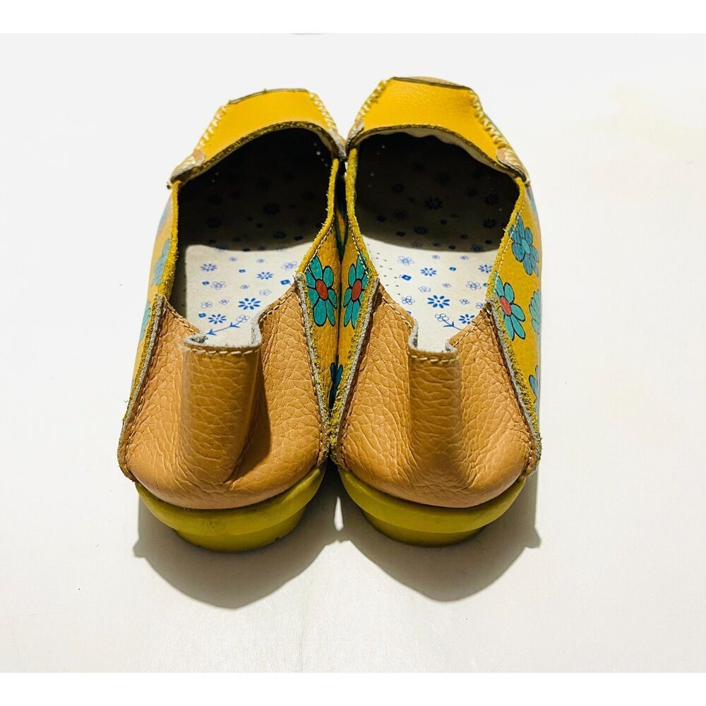 Ablanczoom loafers leather floral yellow moccasin comfy women's 7 - Picture 6 of 8